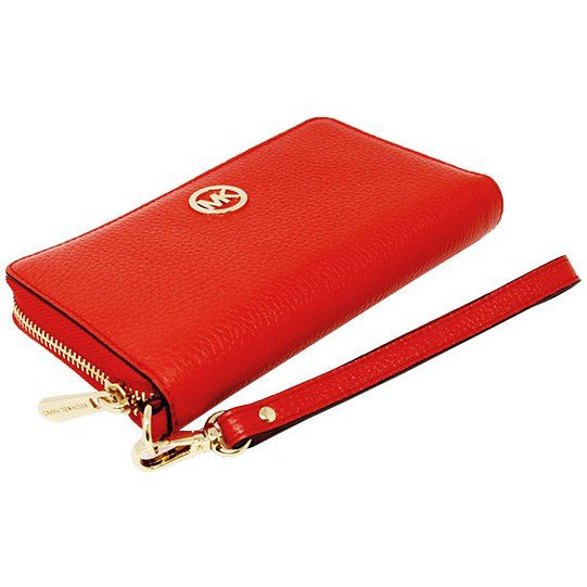Michael Kors Phone Wallet Fulton Large Flat Multifunctional Leather Phone Case Wristlet Dark Sangria Red # 35H5GFTE3L