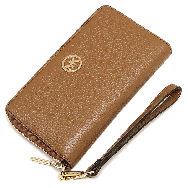 Michael Kors Fulton Large Flat Multifunctional Leather Phone Case Wristlet Luggage Brown # 35H5GFTE3L