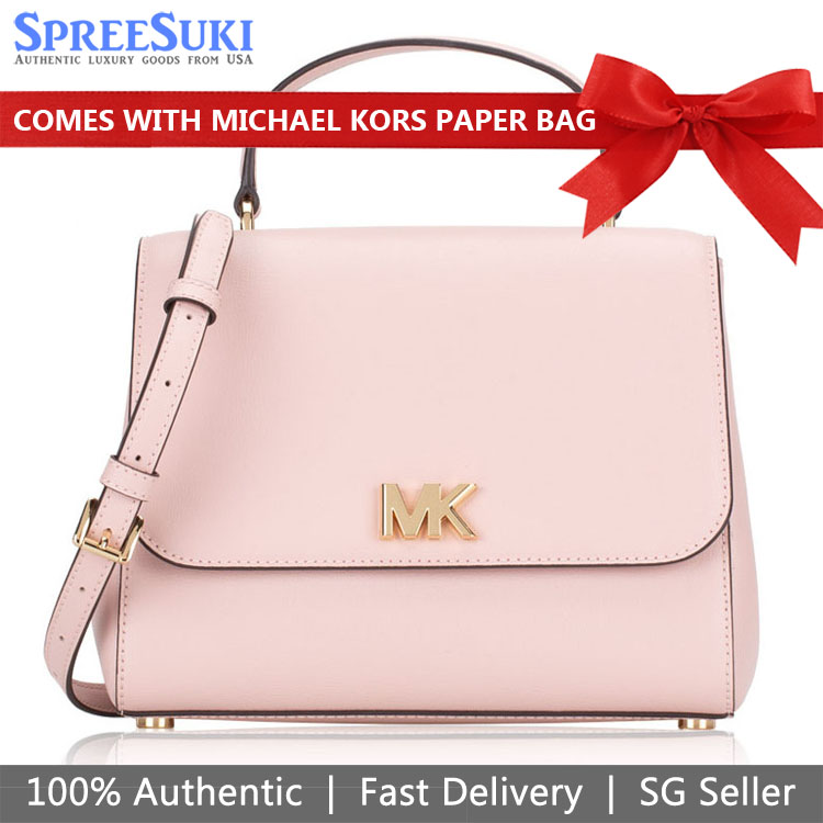Michael Kors Mott Medium Top Handle Leather Satchel Blossom Nude Pink # 35S0GOXS2L