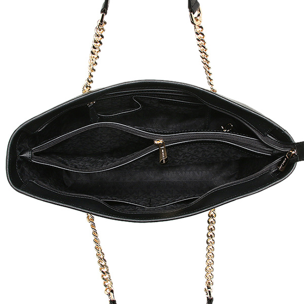 Michael Kors Jet Set Travel Chain Top Zip Multifunctional Leather Tote Shoulder Bag Black # 30T6GJ8T6L