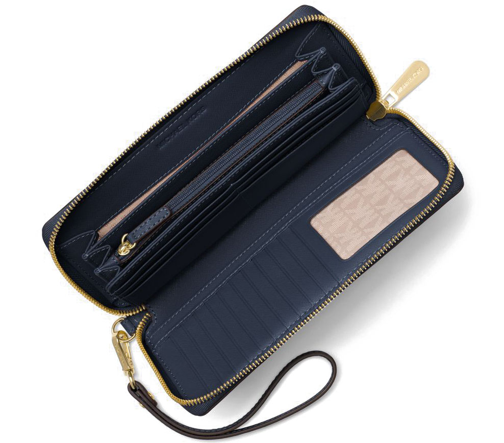 Michael Kors Jet Set Travel Continental Leather Wallet Wristlet Navy Blue # 32S5GTVE9L