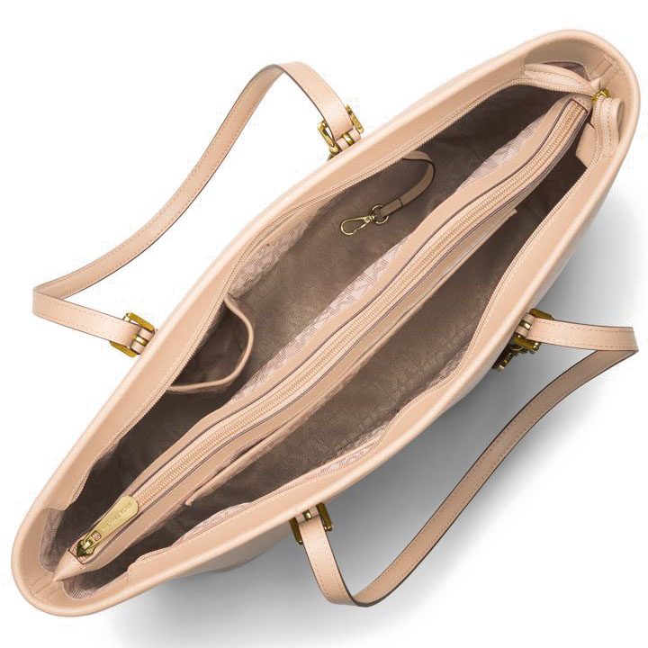 Michael Kors Jet Set Travel Medium Top Zip Multifunctional Saffiano Leather Tote Oyster Beige Nude # 30T5GTVT2L