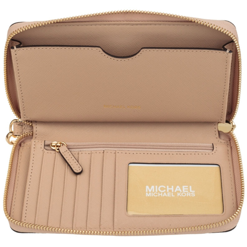 Michael Kors Large Flat Multifunctional Leather Phone Case Wristlet Oyster Beige Nude # 32F6GM9E3L