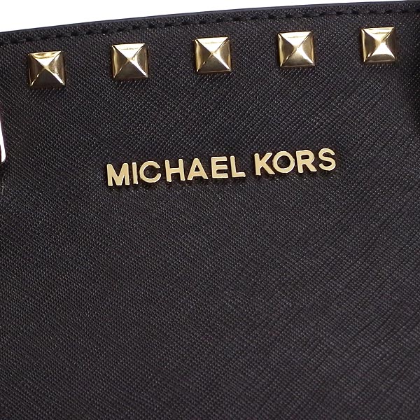 Michael Kors Medium Top Zip Selma Stud Leather Satchel Black # 30T3GSMS2L