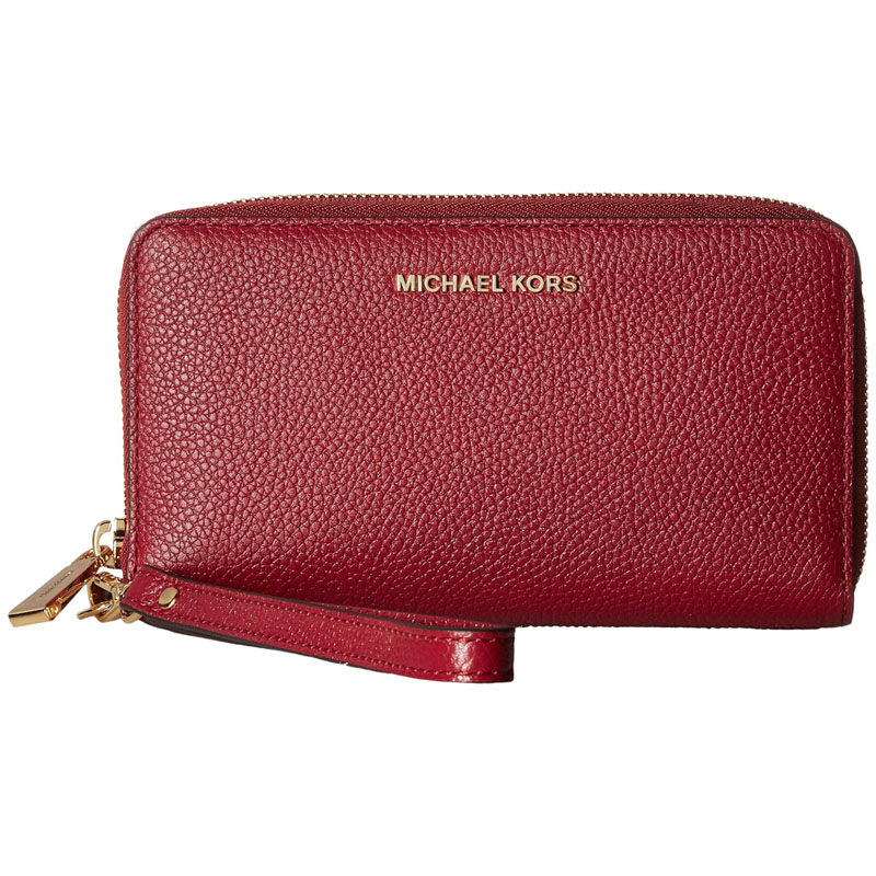 Michael Kors Mercer Large Flat Multifunctional Leather Phone Case Wristlet Burnt Red # 32F6GM9E3L
