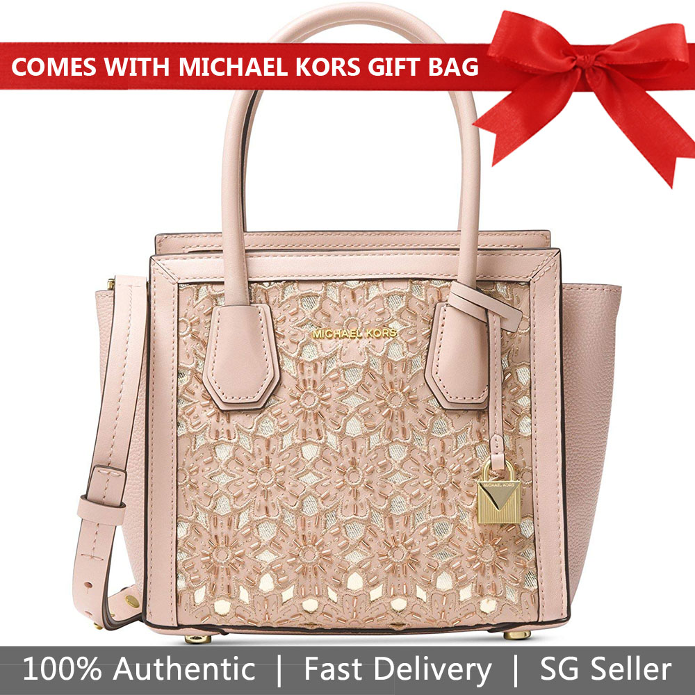 Michael Kors Mercer Messenger Leather Embroidered Tote Soft Pink # 30S8GY1M2Y