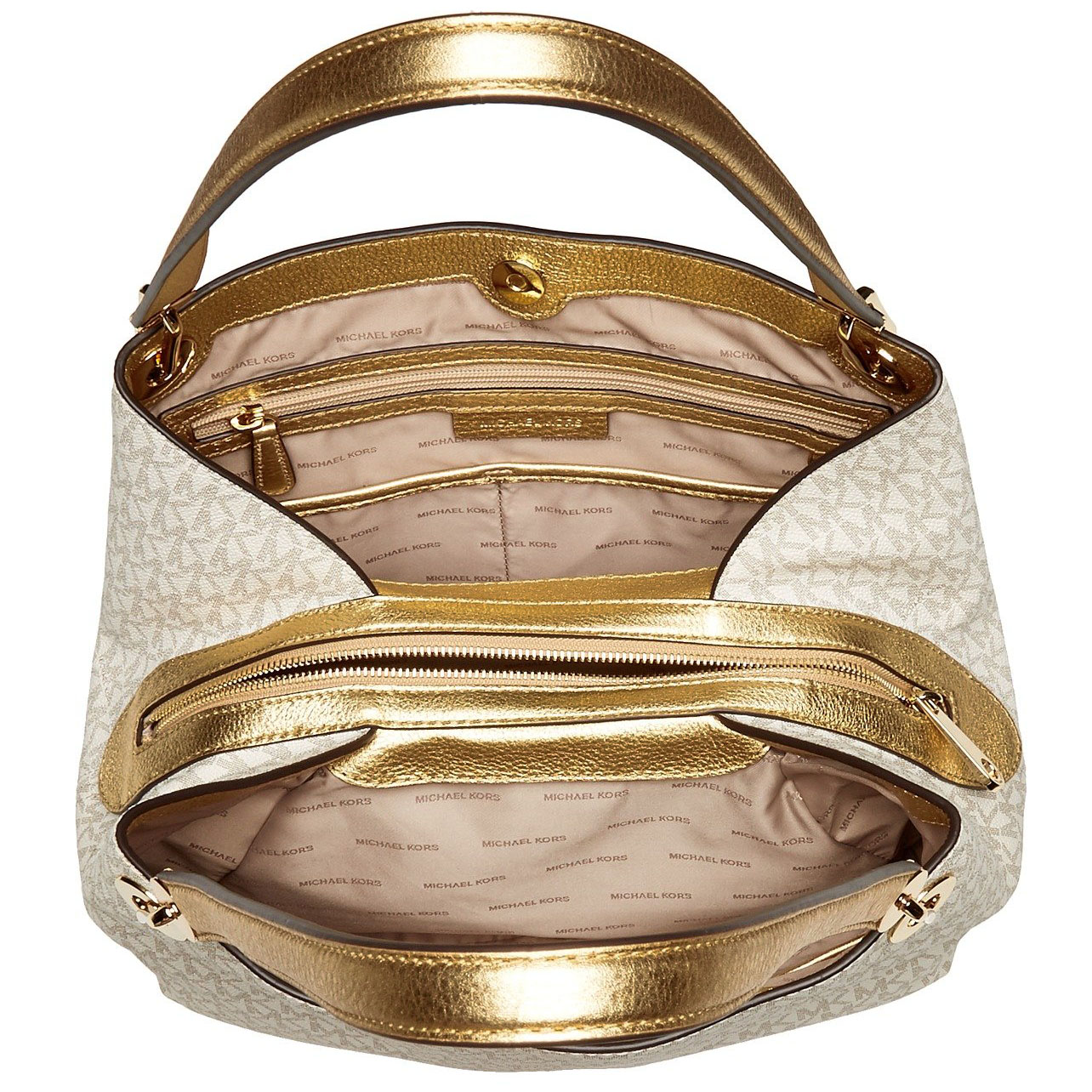 Michael Kors Raven Large Shoulder Tote Bag Vanilla Cream White / Gold # 30H7MRXE3B