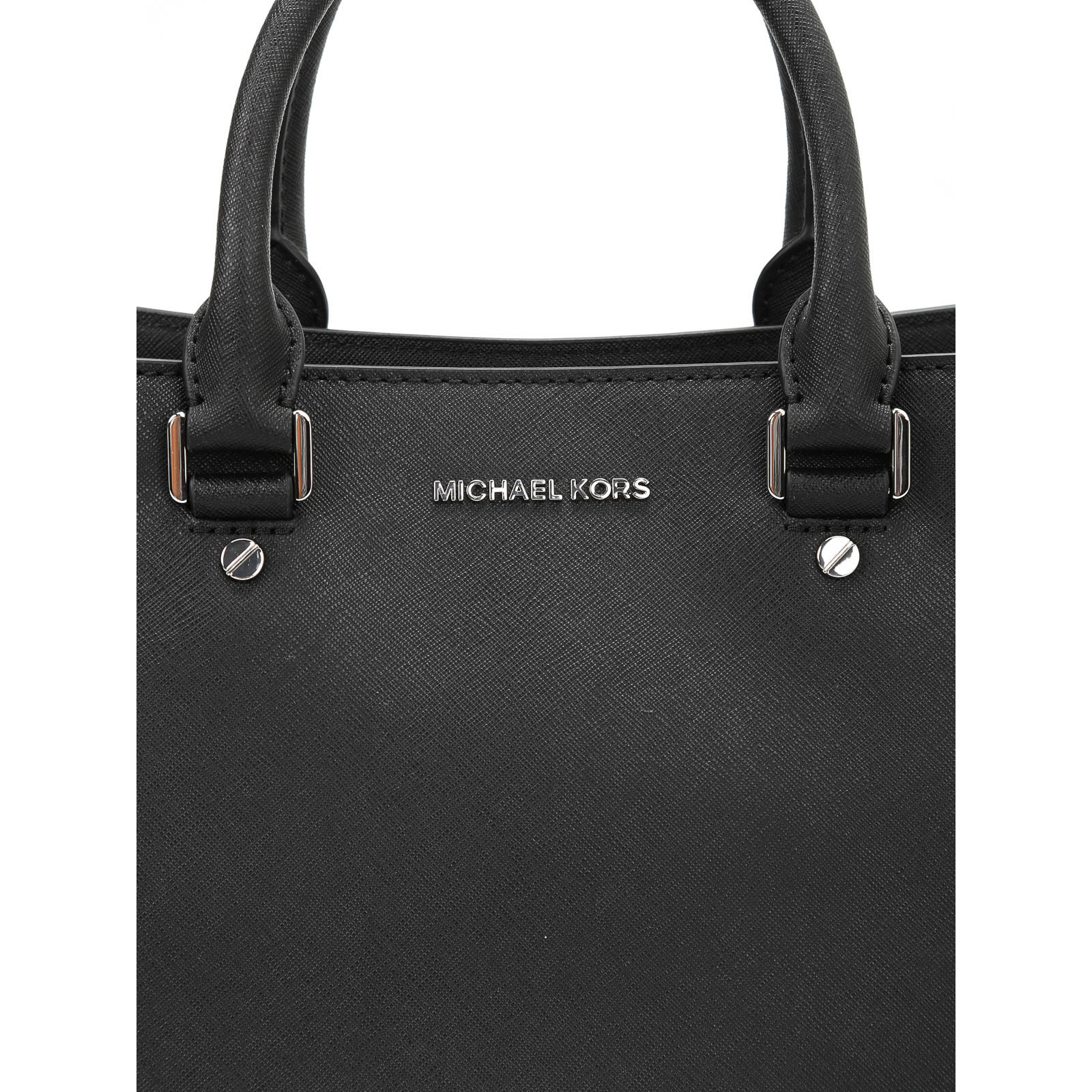Michael Kors Savannah Large Saffiano Leather Satchel Crossbody Bag Black / Silver # 38T8SS7S3L