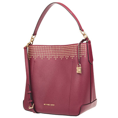 Michael Kors Shoulder Bag Crossbody Bag Hayes Large Bucket Studded Shoulder Bag Mulberry Red # 35F8GYEL3T