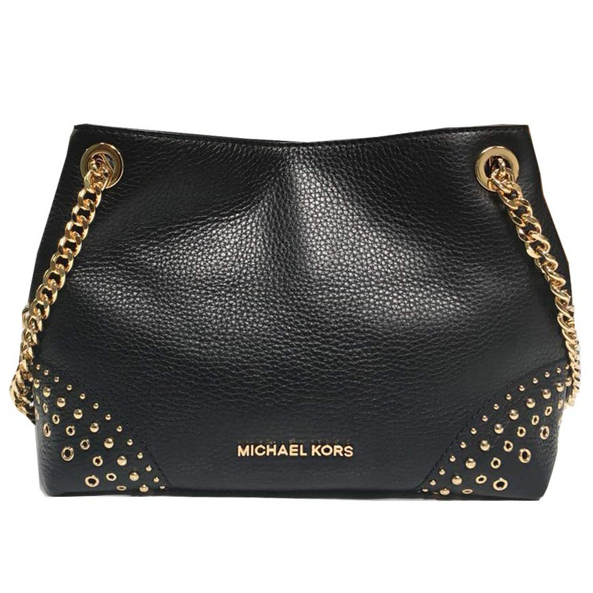 Michael Kors Shoulder Bag Jet Set Medium Chain Messenger Studded Leather Shoulder Bag Black # 35F8GTTM6L