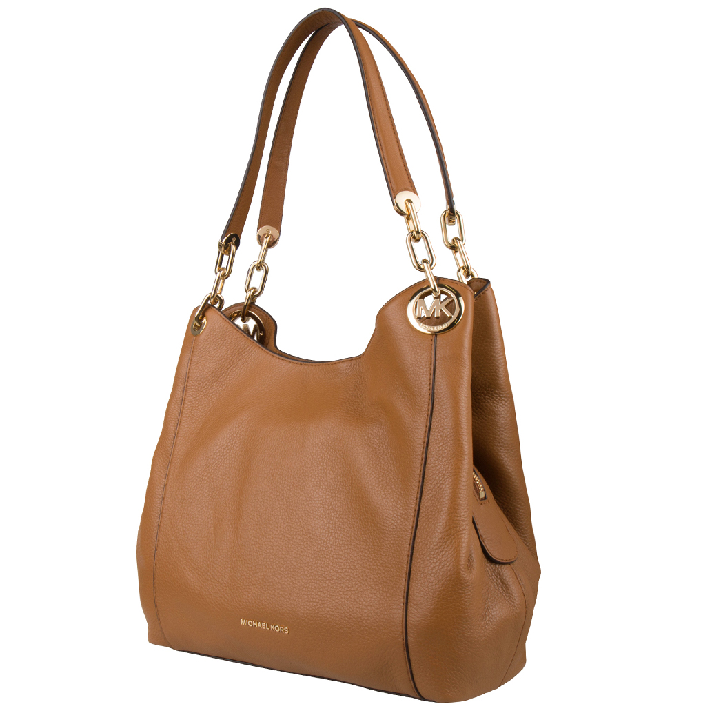 Michael Kors Shoulder Bag With Gift Bag Fulton Large Charm Leather Shoulder Tote Acorn Brown # 30S8GFTL3L