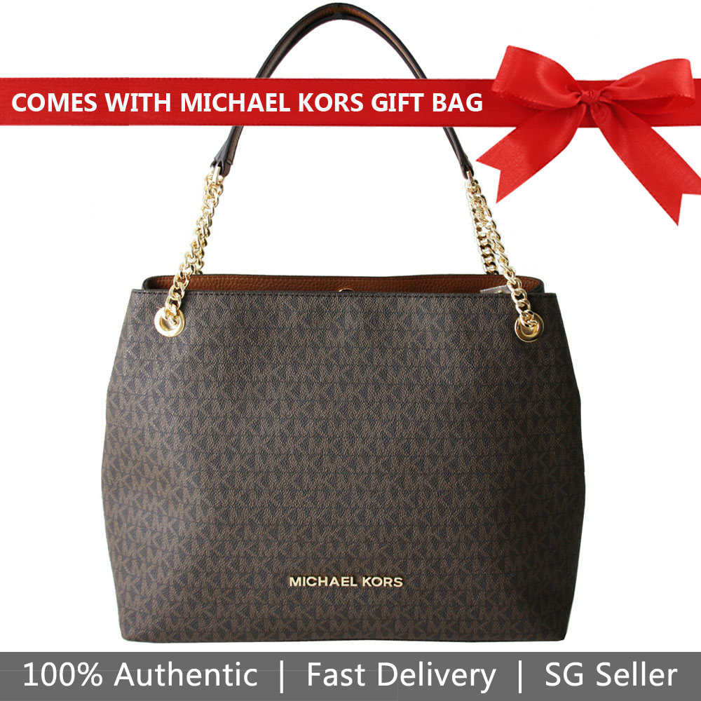 Michael Kors Shoulder Bag With Gift Bag Jet Set Large Chain Shoulder Bag Brown / Acorn # 35F8GTTE3B