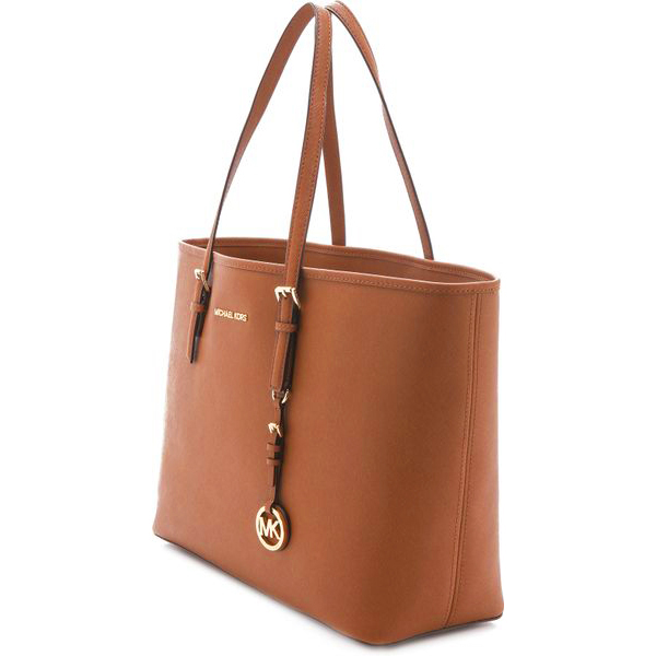 Michael Kors Small Jet Set Saffiano Leather Travel Tote Luggage Brown # 8401B5