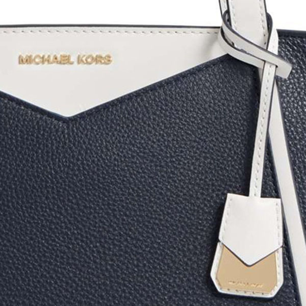 Michael Kors Tote Shoulder Bag Small Whitney Top Zip Tote Admiral Navy Dark Blue / Optic White # 30S8GN1T1L