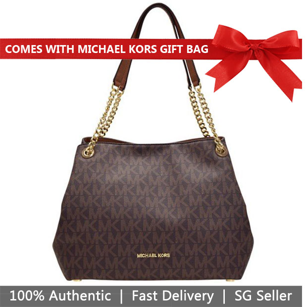 Michael Kors Tote With Gift Bag Jet Set Large Chain Chain Shoulder Bag Tote Brown / Luggage # 35H7GTTE3B