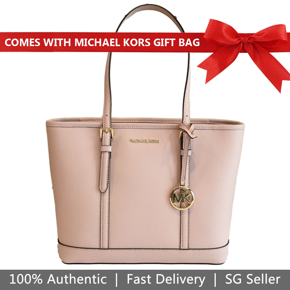 Michael Kors Tote With Gift Bag Jet Set Travel Small Zip Top Tote Shoulder Bag Blossom Nude Pink Beige # 35S0GTVT1L
