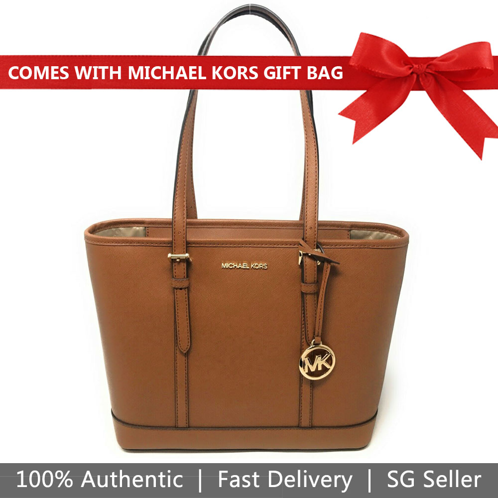 Michael Kors Tote With Gift Bag Jet Set Travel Small Zip Top Tote Shoulder Bag Luggage Brown # 35S0GTVT1L