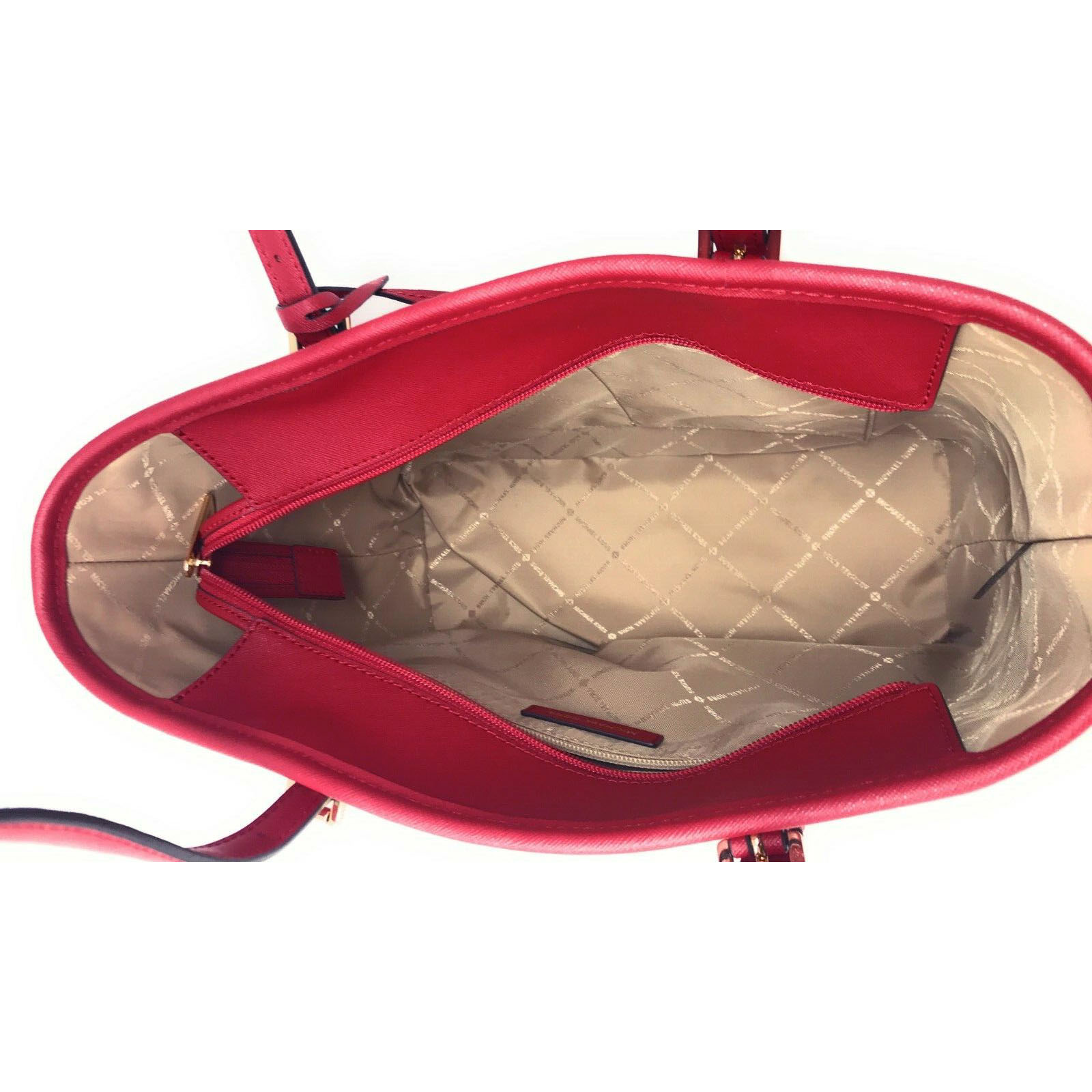 Michael Kors Tote With Gift Bag Jet Set Travel Small Zip Top Tote Shoulder Bag Scarlet Red # 35S0GTVT1L
