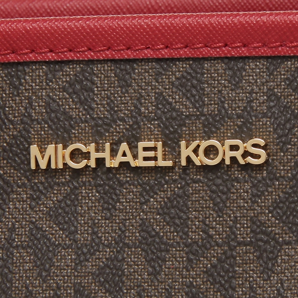 Michael Kors Tote With Gift Bag Jet Set Travel Small Zip Top Tote Shoulder Bag Signature Brown Scarlet Red # 35S0GTVT1V