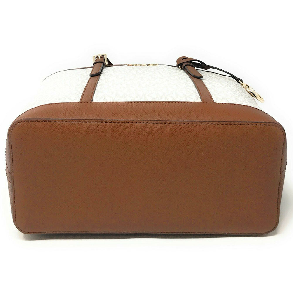 Michael Kors Tote With Gift Bag Jet Set Travel Small Zip Top Tote Shoulder Bag Signature Vanilla Off White Acorn Brown # 35S0GTVT1V