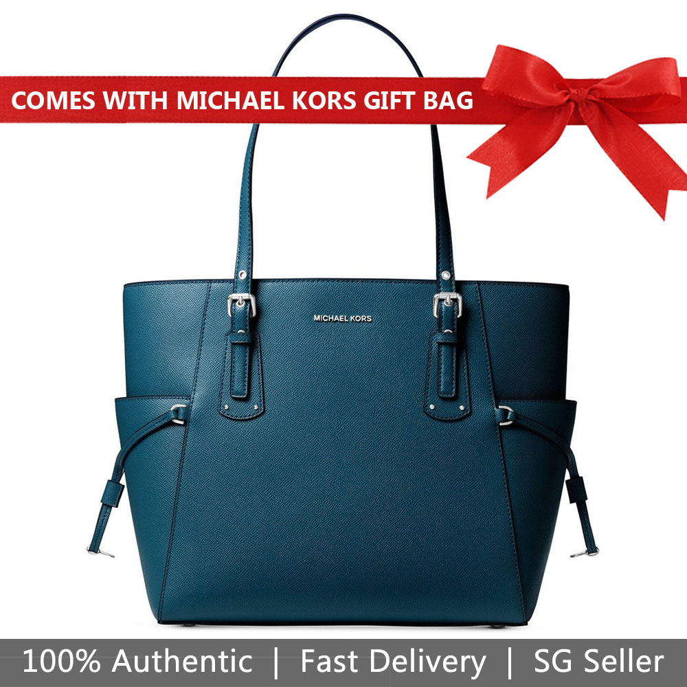 Michael Kors Tote With Gift Bag Voyager Large East West Tote Shoulder Bag Luxe Teal Green # 30F8SV6T4L