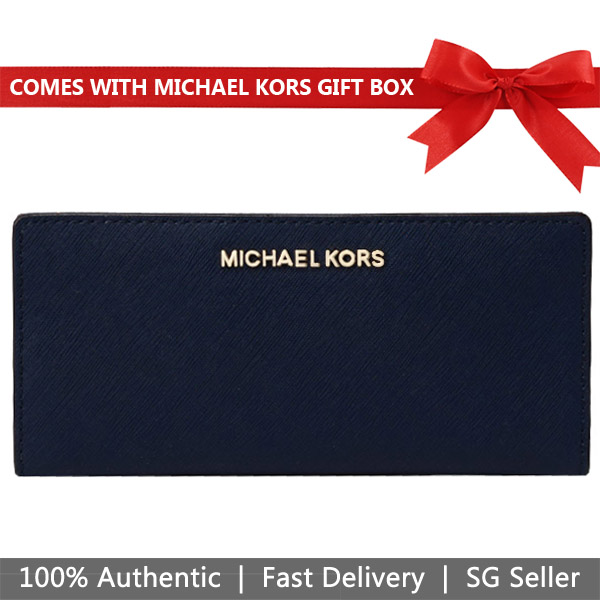 Michael Kors Wallet In Gift Box Jet Set Travel Large Card Case Carryall Wallet Navy Dark Blue / Pale Blue # 35H8GTVD3T