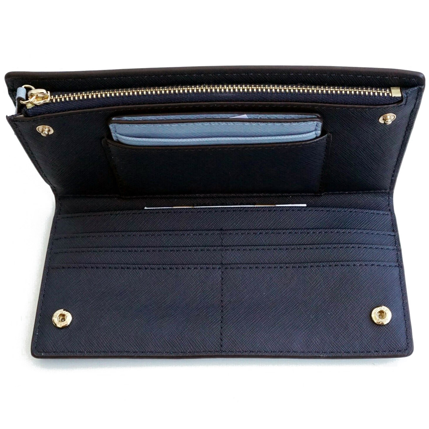 Michael Kors Wallet In Gift Box Jet Set Travel Large Card Case Carryall Wallet Pale Blue / Navy Dark Blue # 35H8GTVD3T