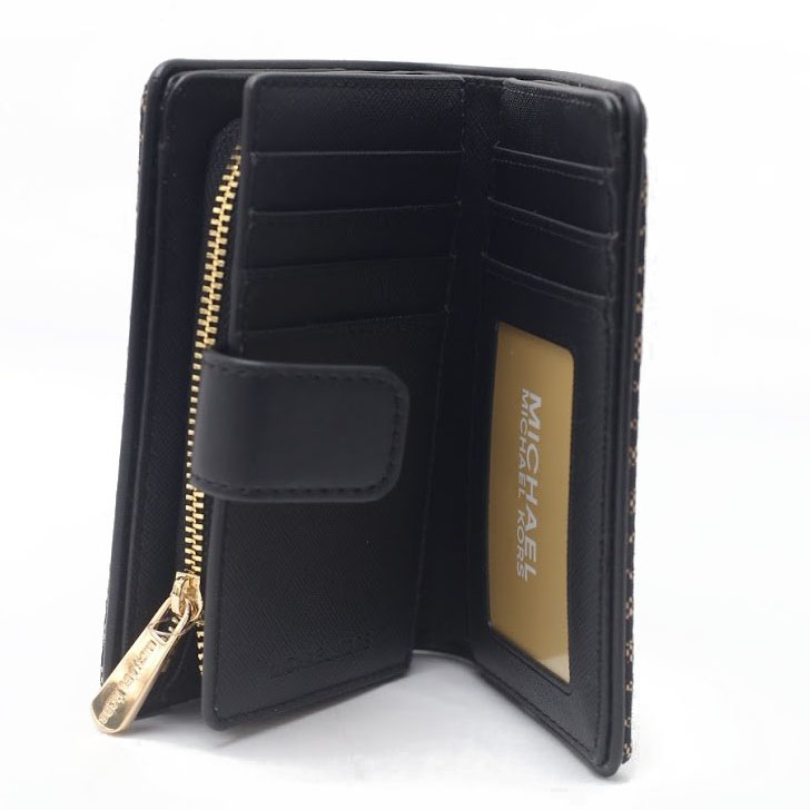 Michael Kors Medium Wallet Jet Set Travel Medium Bifold Zip Wallet Beige / Black # 35H9GTVF6J