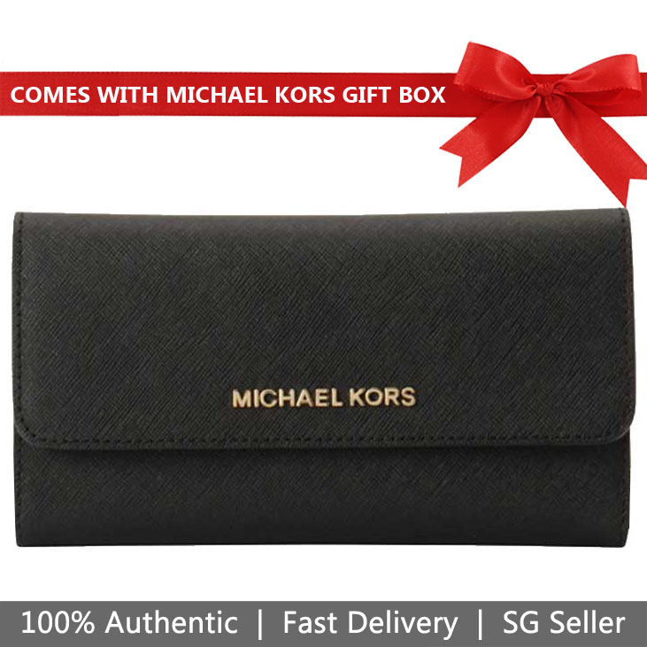 Michael Kors Long Wallet Large Trifold Wallet Black # 35S8GTVF7L