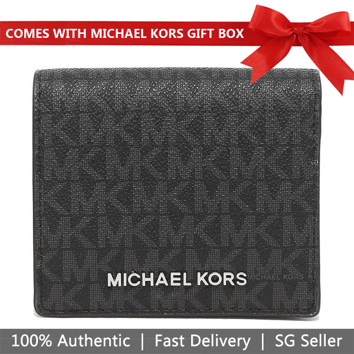 Michael Kors Wallet In Gift Box Small Wallet Jet Set Travel Md Carryall Card Case Black Signature / Silver # 35S9STVD2B