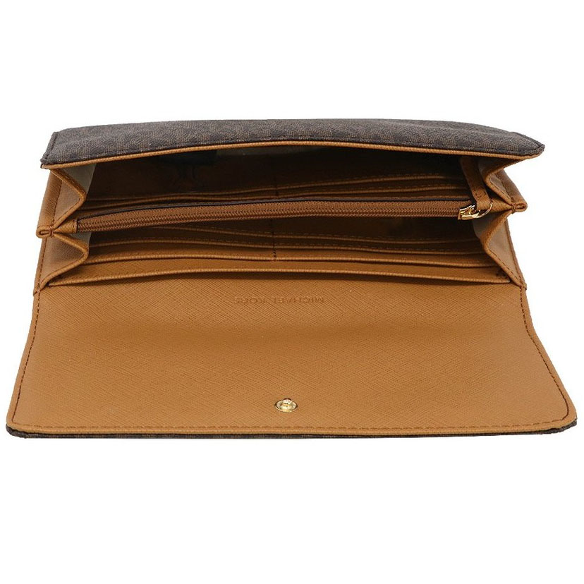 Michael Kors Wallet With Gift Bag Long Wallet Fulton Flap Continental Wallet Brown Acorn # 35F8GFTE1B