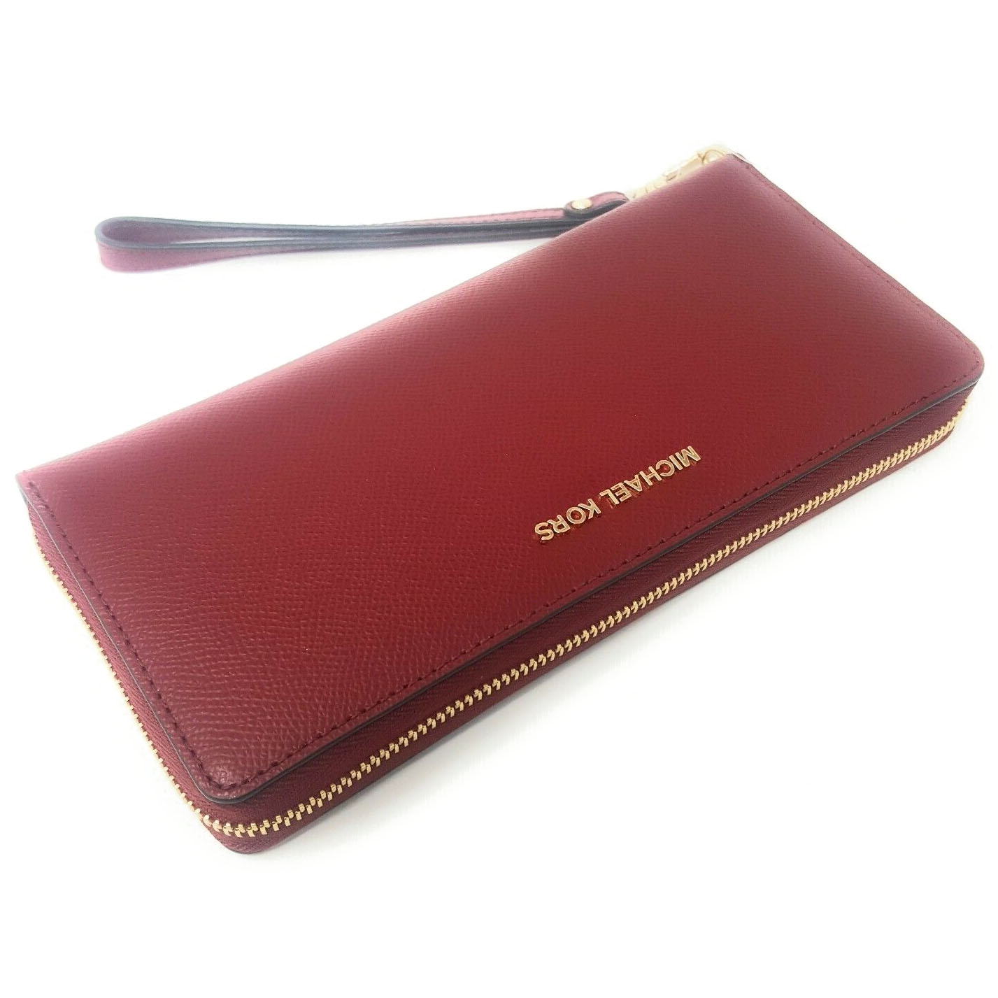 Michael Kors Wallet Wristlet With Gift Bag Jet Set Travel Continental Leather Wallet Wristlet Maroon Dark Red # 32S5GTVE9L