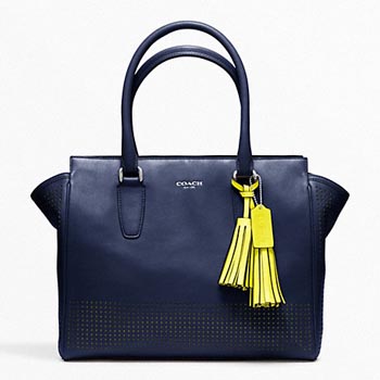 Perforated Leather Medium Candace Carryall Navy