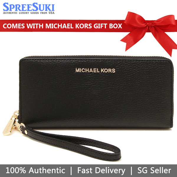 Michael Kors Long Wallet Jet Set Continental Wristlet Wallet Black # 35T7GTVE7L