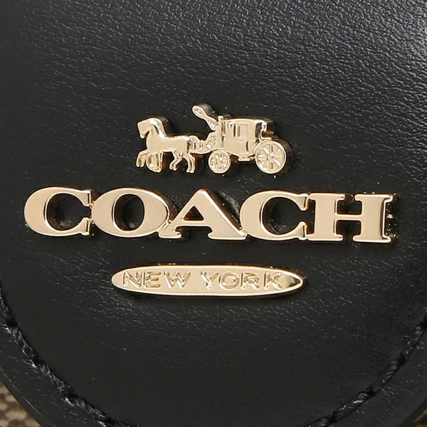 Coach Medium Wallet Medium Corner Zip Wallet In Signature Canvas Khaki Black # C0082