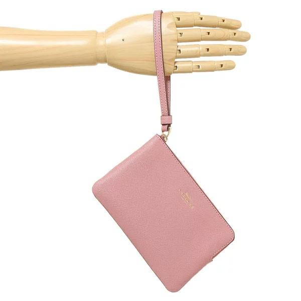 Coach Small Wristlet Crossgrain Leather Corner Zip True Pink # 58032