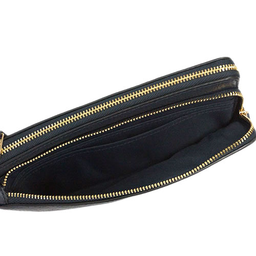 Coach Large Wristlet Pebbled Leather Double Zip Wristlet Midnight Navy Dark Blue # C5610