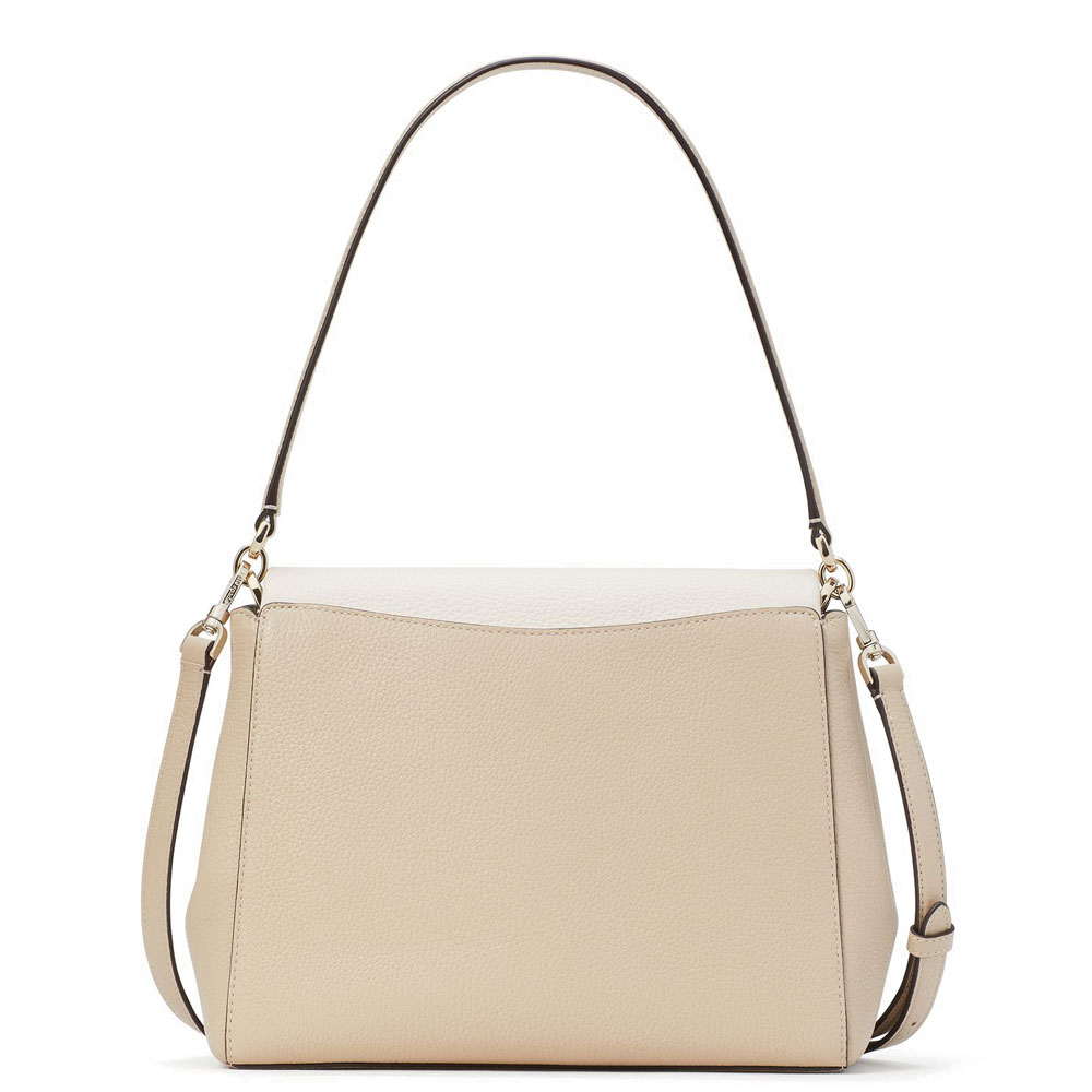 Kate Spade Crossbody Bag Leila Colorblock Pebbled Medium Flap Shoulder Bag Light Sand Brown Cream Off White # K6762