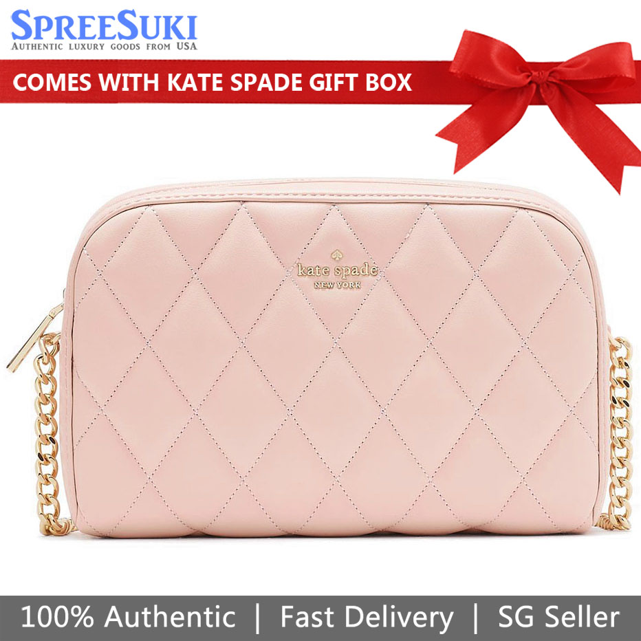 Kate Spade Crossbody Bag Carey Smooth Quilted Mini Camera Bag Conch Pink # KA592