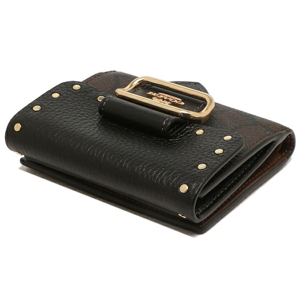 Coach Small Wallet Small Morgan Bifold Wallet With Rivets In Signature Colorblock Brown Black # CF471