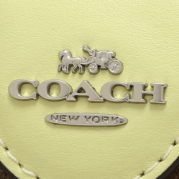 Coach Medium Wallet Signature Medium Corner Zip Khaki Pale Lime # C0082