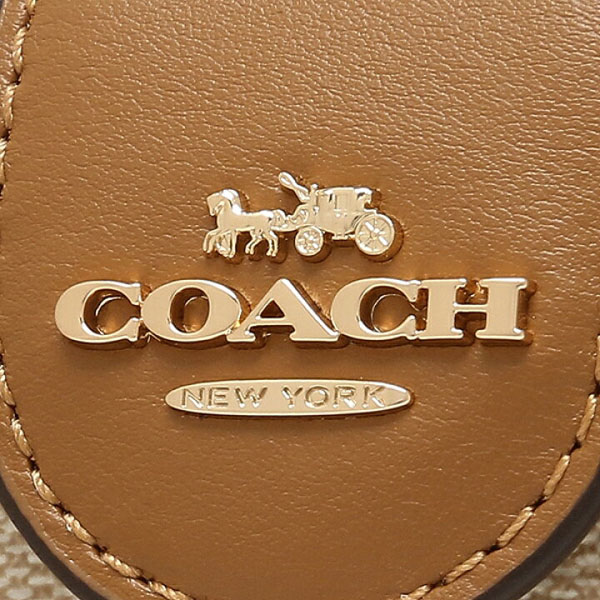 Coach Medium Wallet Corner Zip In Signature Canvas Light Khaki Light Saddle Brown # C0082