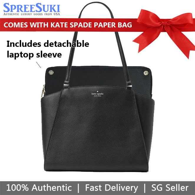 Kate Spade Brim Laptop Tote Pebbled Leather Shoulder Bag Black # K9441