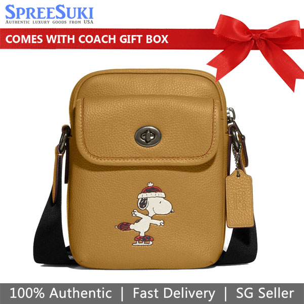 Coach Crossbody Bag Coach X Peanuts Heritage Crossbody With Snoopy Motif Flax Light Brown # CE613