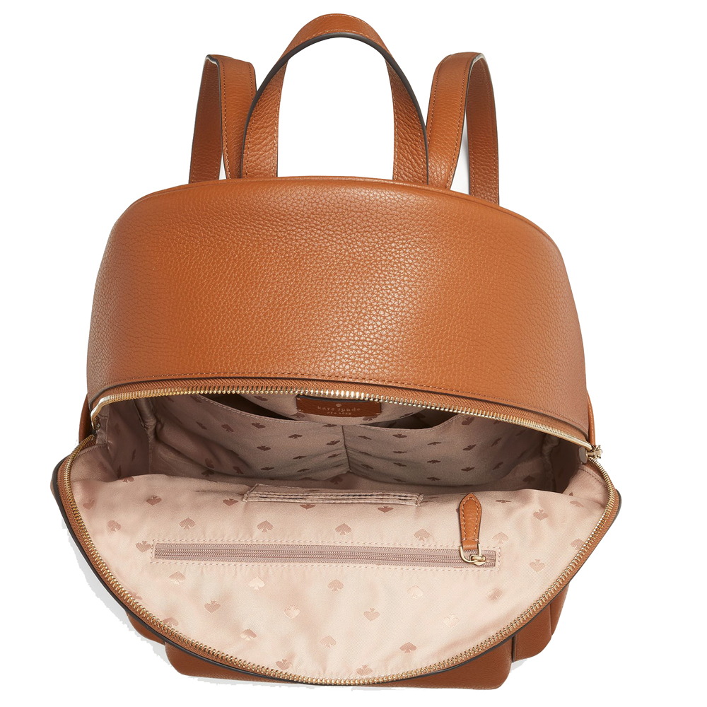Kate Spade Leila Pebbled Leather Large Dome Backpack Warm Gingerbread Brown # KA742