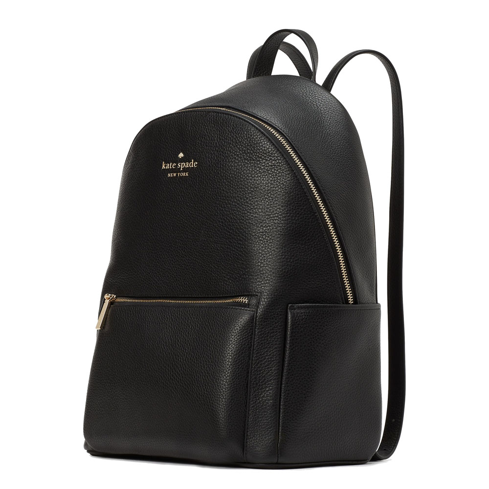 Kate Spade Large Backpack Leila Pebbled Leather Large Dome Backpack Black # KA742