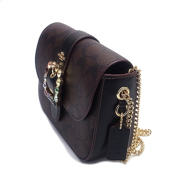 Coach Signature Gemma Crossbody With Jeweled Buckle In Gold/Brown Black Multi Brown Black # CE623