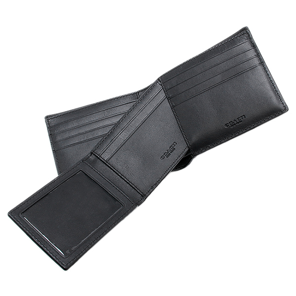 Coach Men Compact Id Wallet In Signature Crossgrain Leather Black # 75371
